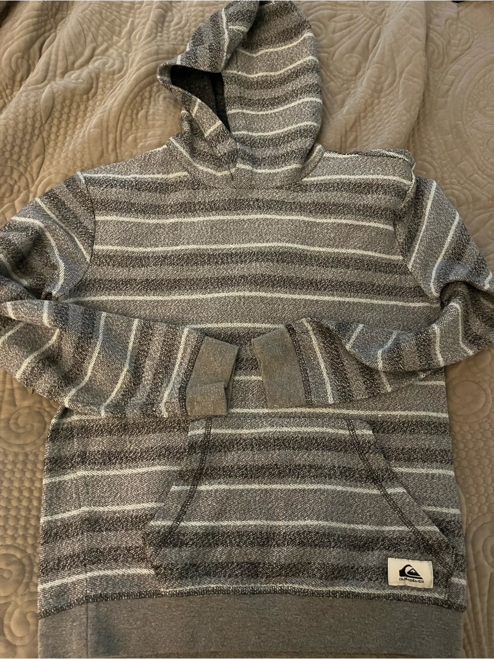 Quiksilver Gray & White Striped Hooded Pullover